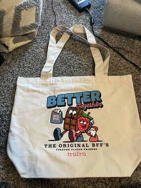 Gemline Large Better Together Trüfrü Canvas Tote - Cream with Blue & Red Graphic